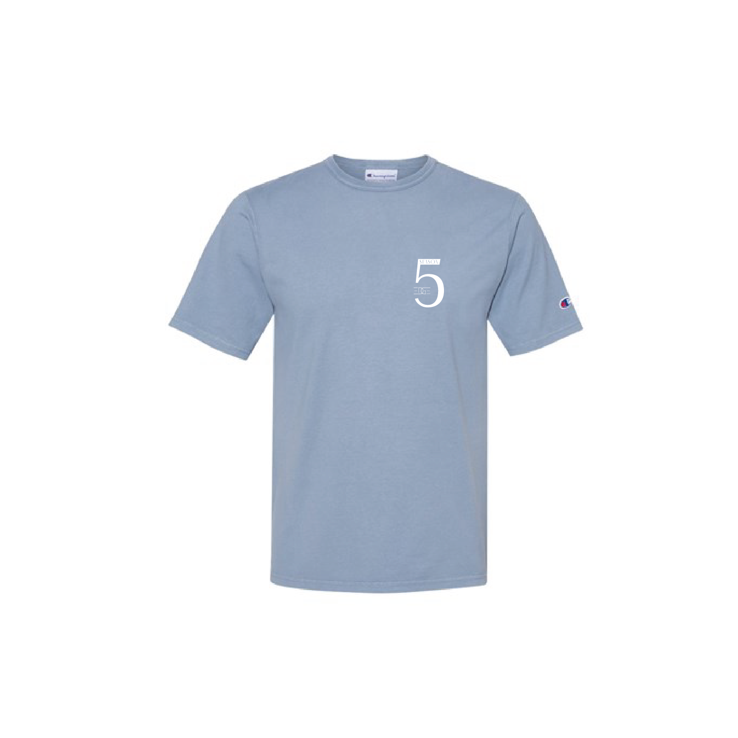 slate blue t-shirt that has the same graphic as on the grey sweatpants
