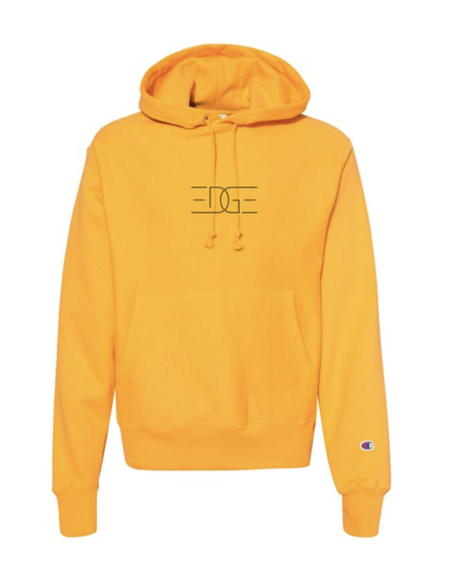 yellow sweatshirt that has a black 'Edge' centered